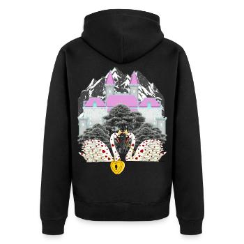 Gebirge Schloss Schwäne Liebe Herz Valentinstag - Unisex Premium Bio Zip Hoodie - Schwarz - Hinten - Nico (187cm)