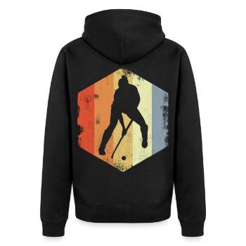 Retro Feldhockey Spieler - Unisex Premium Bio Zip Hoodie - Schwarz - Hinten - Nico (187cm)