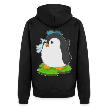 Pinguin Fisch - Unisex Premium Bio Zip Hoodie - Schwarz - Hinten - Nico (187cm)