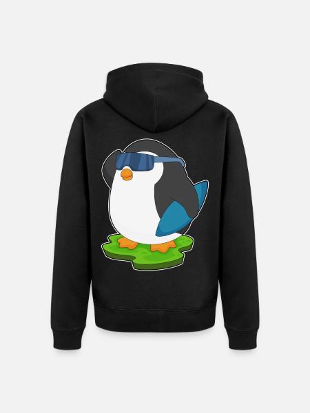 Penguin Surfing Surfboard Summer - Unisex Premium Organic Zip Hoodie - black