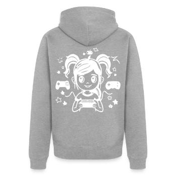 Dessin animé de fille de jeu - Veste à capuche bio Premium Unisexe - gris chiné - Dos - Nico (187cm)