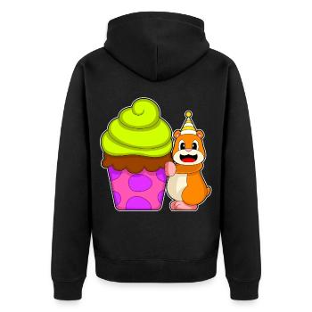 Hamster Birthday Cupcake - Unisex Premium Organic Zip Hoodie - black - Back - Nico (187cm)