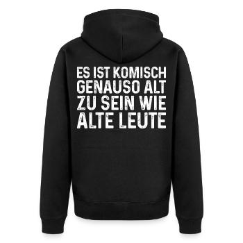 Es ist komisch genauso alt zu sein wie alte Leute - Unisex Premium Bio Zip Hoodie - Schwarz - Hinten - Nico (187cm)