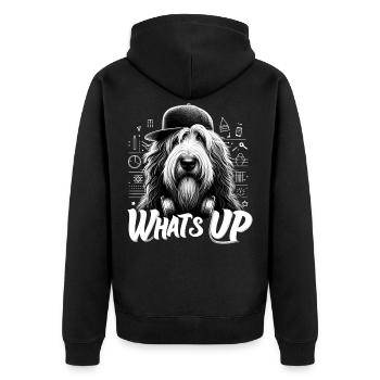 Schapendoes Was geht ab Gangsta cool Hund Geschenk - Unisex Premium Bio Zip Hoodie - Schwarz - Hinten - Nico (187cm)