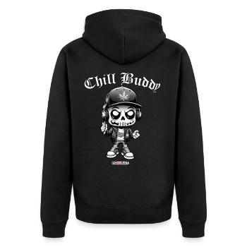 Chill Buddy - Unisex Premium Bio Zip Hoodie - Schwarz - Hinten - Nico (187cm)