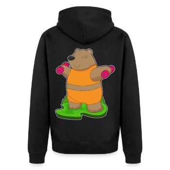 Bär Bodybuilder Hanteln Bodybuilding - Unisex Premium Bio Zip Hoodie - Schwarz - Hinten - Nico (187cm)