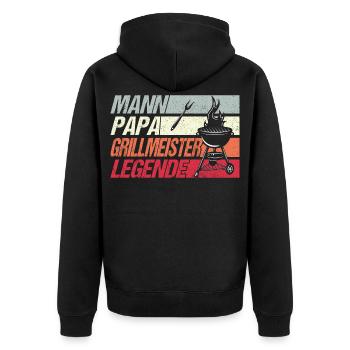Grillmeister Papa - Unisex Premium Bio Zip Hoodie - Schwarz - Hinten - Nico (187cm)