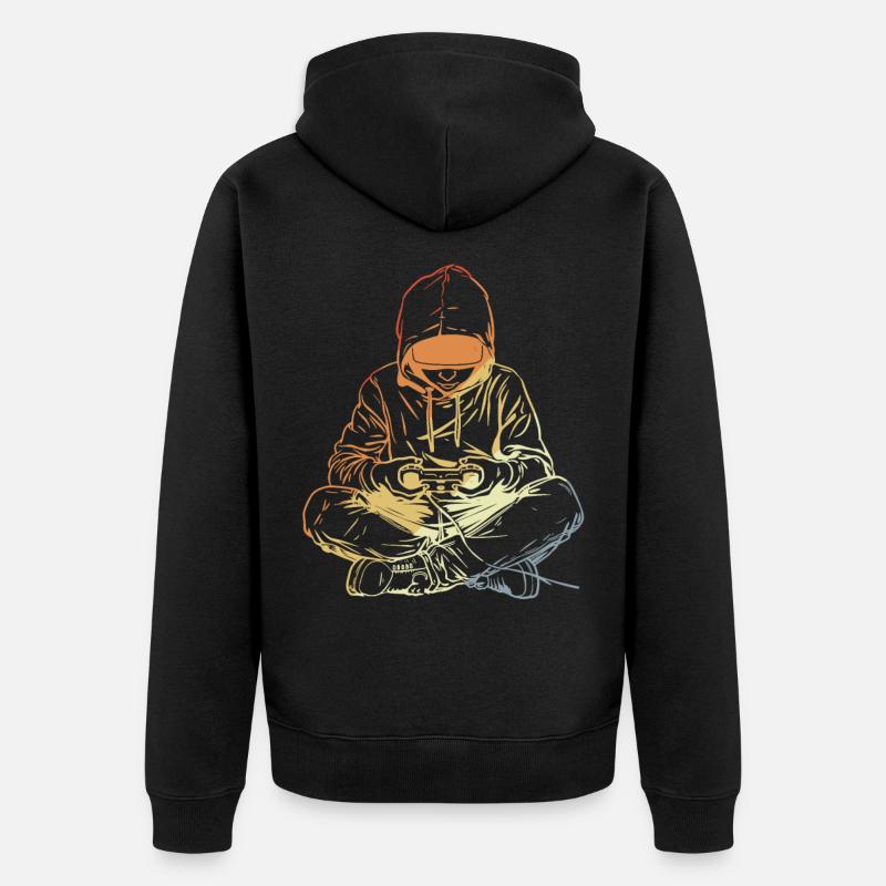 Gamer dessinant un look rétro - Veste à capuche bio Premium Unisexe - noir
