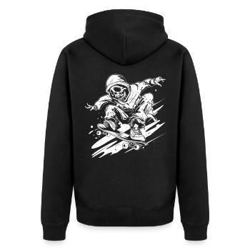 Skateboarding Cartoon-Stil - Unisex Premium Bio Zip Hoodie - Schwarz - Hinten - Nico (187cm)