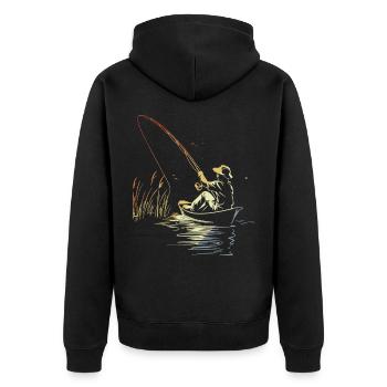 Retro Fishing Sketch - Unisex Premium Organic Zip Hoodie - black - Back - Nico (187cm)