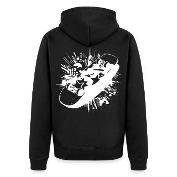 Skateboard Farbklecks - Unisex Premium Bio Zip Hoodie - Schwarz - Hinten - Nico (187cm)
