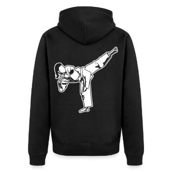 Weibliche Karateka - Unisex Premium Bio Zip Hoodie - Schwarz - Hinten - Nico (187cm)