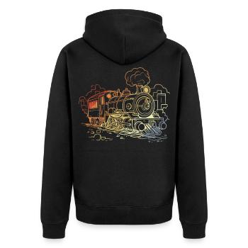 90er Lokomotive Skizze - Unisex Premium Bio Zip Hoodie - Schwarz - Hinten - Nico (187cm)