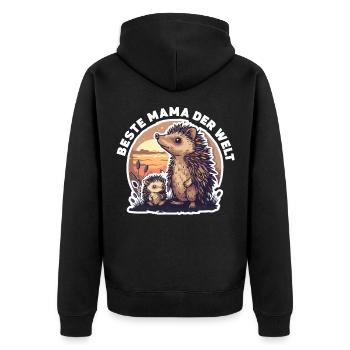 Mama Mutter Beste Mama der Welt Igel Spruch - Unisex Premium Bio Zip Hoodie - Schwarz - Hinten - Nico (187cm)