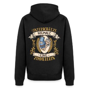 Zimmererin Geschenk Holz Lustig Handwerk - Unisex Premium Bio Zip Hoodie - Schwarz - Hinten - Nico (187cm)