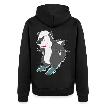 Stinktier Skifahrer Ski - Unisex Premium Bio Zip Hoodie - Schwarz - Hinten - Nico (187cm)