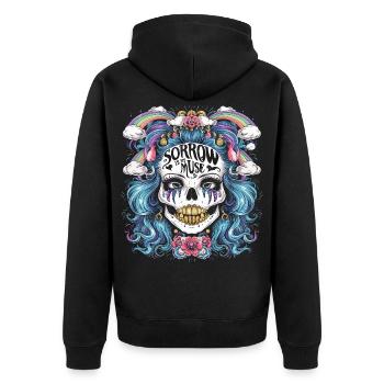 Colorful skeleton with sarcastic saying - Unisex Premium Organic Zip Hoodie - black - Back - Nico (187cm)