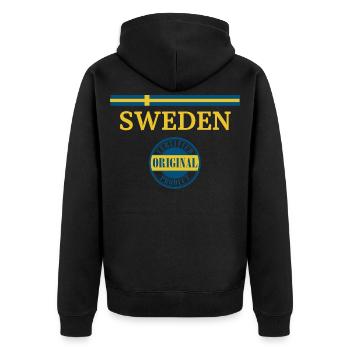 Flagge von Schweden, schwedischer Stolz - Unisex Premium Bio Zip Hoodie - Schwarz - Hinten - Nico (187cm)