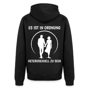 Es ist in Ordnung Heterosexuell zu sein Paar Desig - Unisex Premium Bio Zip Hoodie - Schwarz - Hinten - Nico (187cm)