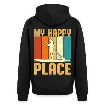 My Happy Place Girl Paddle Board Retro Vintage - Unisex Premium Organic Zip Hoodie - black - Back - Nico (187cm)
