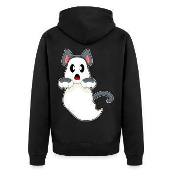 Katze Halloween Geist - Unisex Premium Bio Zip Hoodie - Schwarz - Hinten - Nico (187cm)