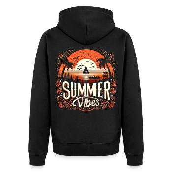 Tropical Summer Vibes: Sunset Adventure Awaits - Unisex Premium Organic Zip Hoodie - black - Back - Nico (187cm)