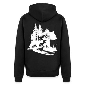 Bären Silhouette Wald Kunst - Unisex Premium Bio Zip Hoodie - Schwarz - Hinten - Nico (187cm)