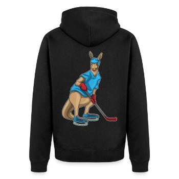 Känguru Eishockey Eishockeyschläger - Unisex Premium Bio Zip Hoodie - Schwarz - Hinten - Nico (187cm)
