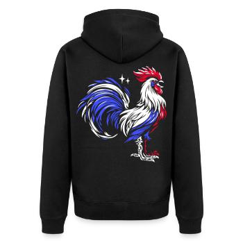 Coq Français: Fierté Tricolore - Veste à capuche bio Premium Unisexe - noir - Dos - Nico (187cm)