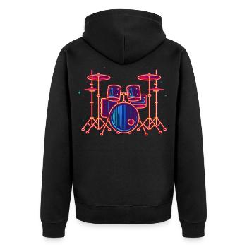 Schlagzeug Grafik - Unisex Premium Bio Zip Hoodie - Schwarz - Hinten - Nico (187cm)