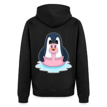 Pinguin Flamingo - Unisex Premium Bio Zip Hoodie - Schwarz - Hinten - Nico (187cm)