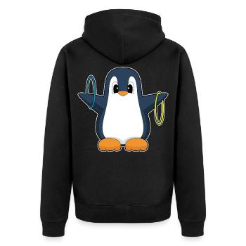 Pinguin Workout Gymnastik Fitness - Unisex Premium Bio Zip Hoodie - Schwarz - Hinten - Nico (187cm)