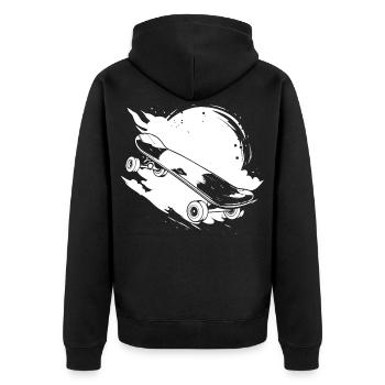 Skateboard Zeichnung - Unisex Premium Bio Zip Hoodie - Schwarz - Hinten - Nico (187cm)