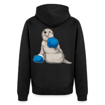 Seehund Boxer Boxhandschuhe Boxen - Unisex Premium Bio Zip Hoodie - Schwarz - Hinten - Nico (187cm)