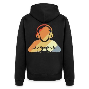 Gamer Retro Look - Unisex Premium Bio Zip Hoodie - Schwarz - Hinten - Nico (187cm)