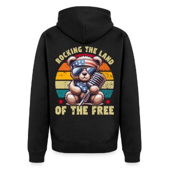 Ours mignon États-Unis Amérique Musique Patriote Rétro - Veste à capuche bio Premium Unisexe - noir - Dos - Nico (187cm)