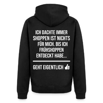 Shopping ist nichts für mich - Unisex Premium Bio Zip Hoodie - Schwarz - Hinten - Nico (187cm)