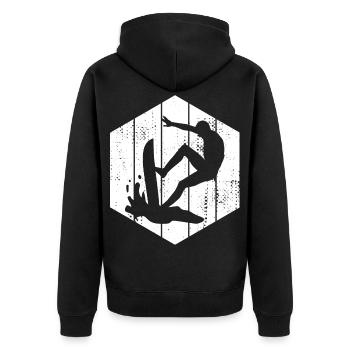 Wellenreiter Skizze - Unisex Premium Bio Zip Hoodie - Schwarz - Hinten - Nico (187cm)