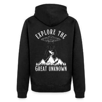 Explorez les grands extraterrestres OVNI inconnus - Veste à capuche bio Premium Unisexe - noir - Dos - Nico (187cm)