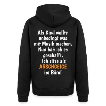 Als Kind wollte ich unbedingt was mit Musik machen - Unisex Premium Bio Zip Hoodie - Schwarz - Hinten - Nico (187cm)