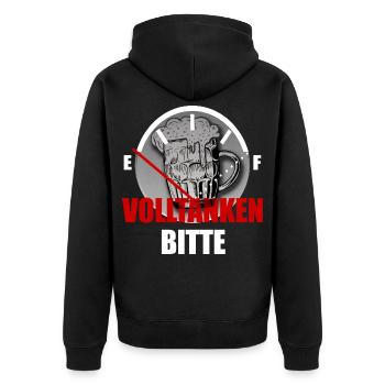 volltanken bitte - Bier trinken - Unisex Premium Bio Zip Hoodie - Schwarz - Hinten - Nico (187cm)