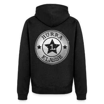 Hurrah 1st Class - Silver Badge with Star - Unisex Premium Organic Zip Hoodie - black - Back - Nico (187cm)