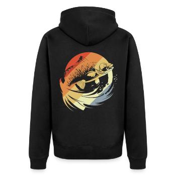 Fisch Grafik Retro Look - Unisex Premium Bio Zip Hoodie - Schwarz - Hinten - Nico (187cm)