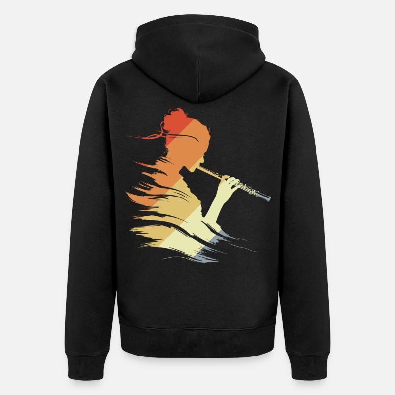 Flöte Mädchen Grafik Retro - Unisex Premium Bio Zip Hoodie - Schwarz