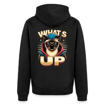 Siamkatze Whats Up Design - Unisex Premium Bio Zip Hoodie - Schwarz - Hinten - Nico (187cm)