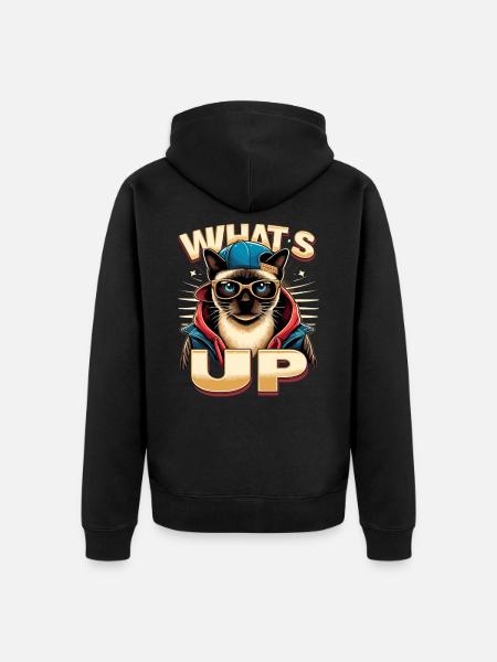 Siamese Cat Whats Up Design - Unisex Premium Organic Zip Hoodie - black