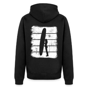 Surferin Design - Unisex Premium Bio Zip Hoodie - Schwarz - Hinten - Nico (187cm)