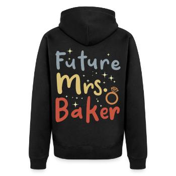 Frau Bäcker Vintage Look - Unisex Premium Bio Zip Hoodie - Schwarz - Hinten - Nico (187cm)