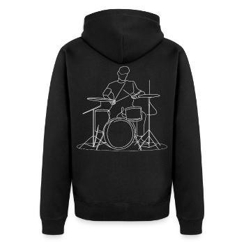 Schlagzeuger Zeichnung - Unisex Premium Bio Zip Hoodie - Schwarz - Hinten - Nico (187cm)