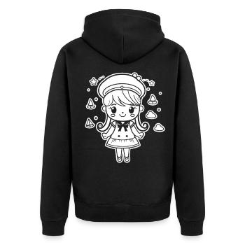 Seglerin Mädchen Cartoon Look - Unisex Premium Bio Zip Hoodie - Schwarz - Hinten - Nico (187cm)